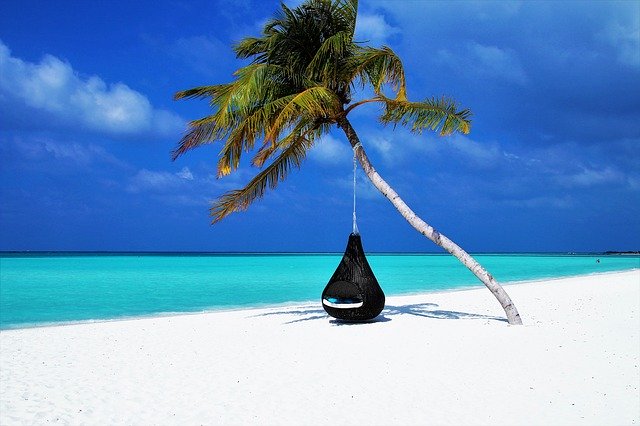 Strand auf einer Karibik-Insel mit Hängekorb