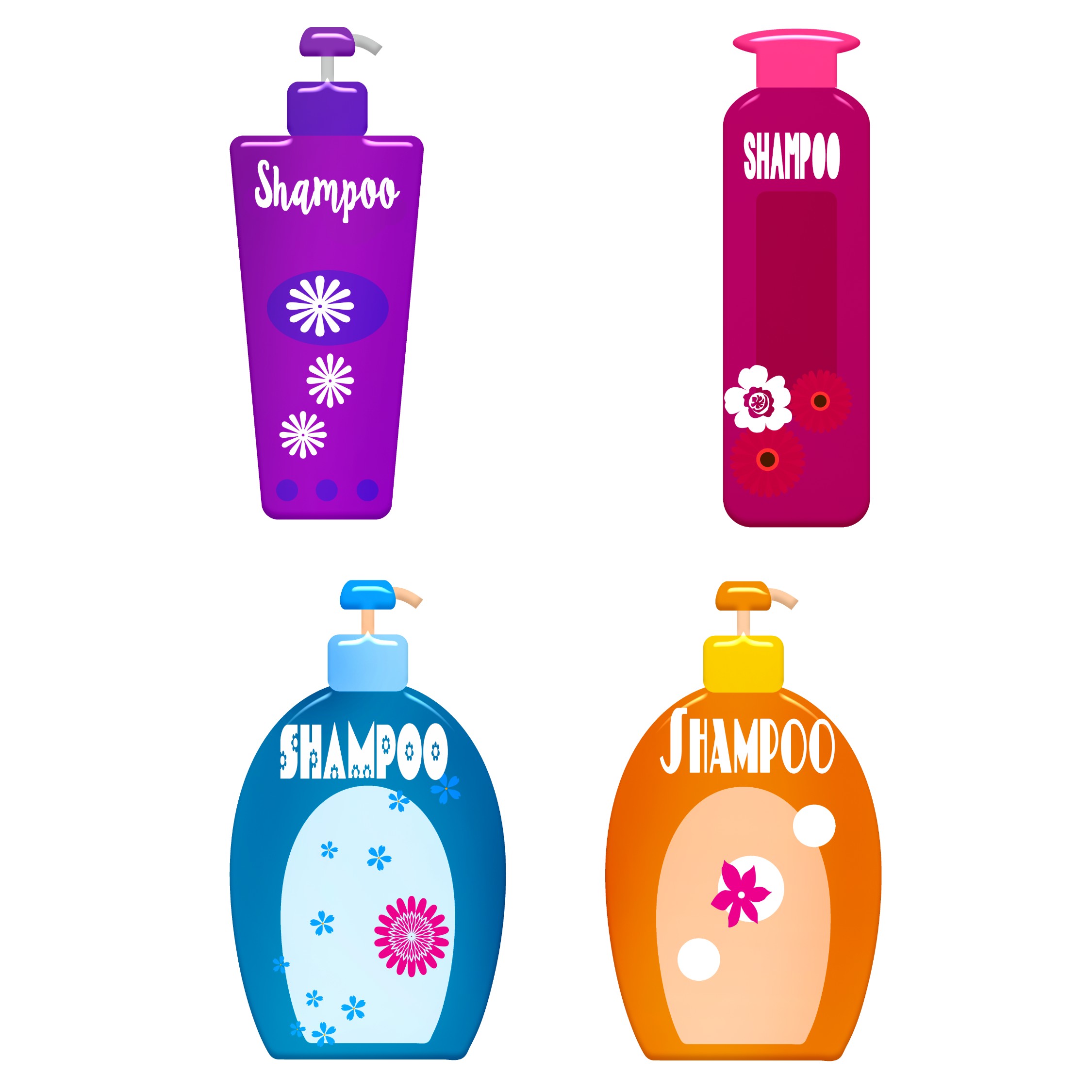 Grafiken von 4 verschiedenen Shampoo-Flaschen