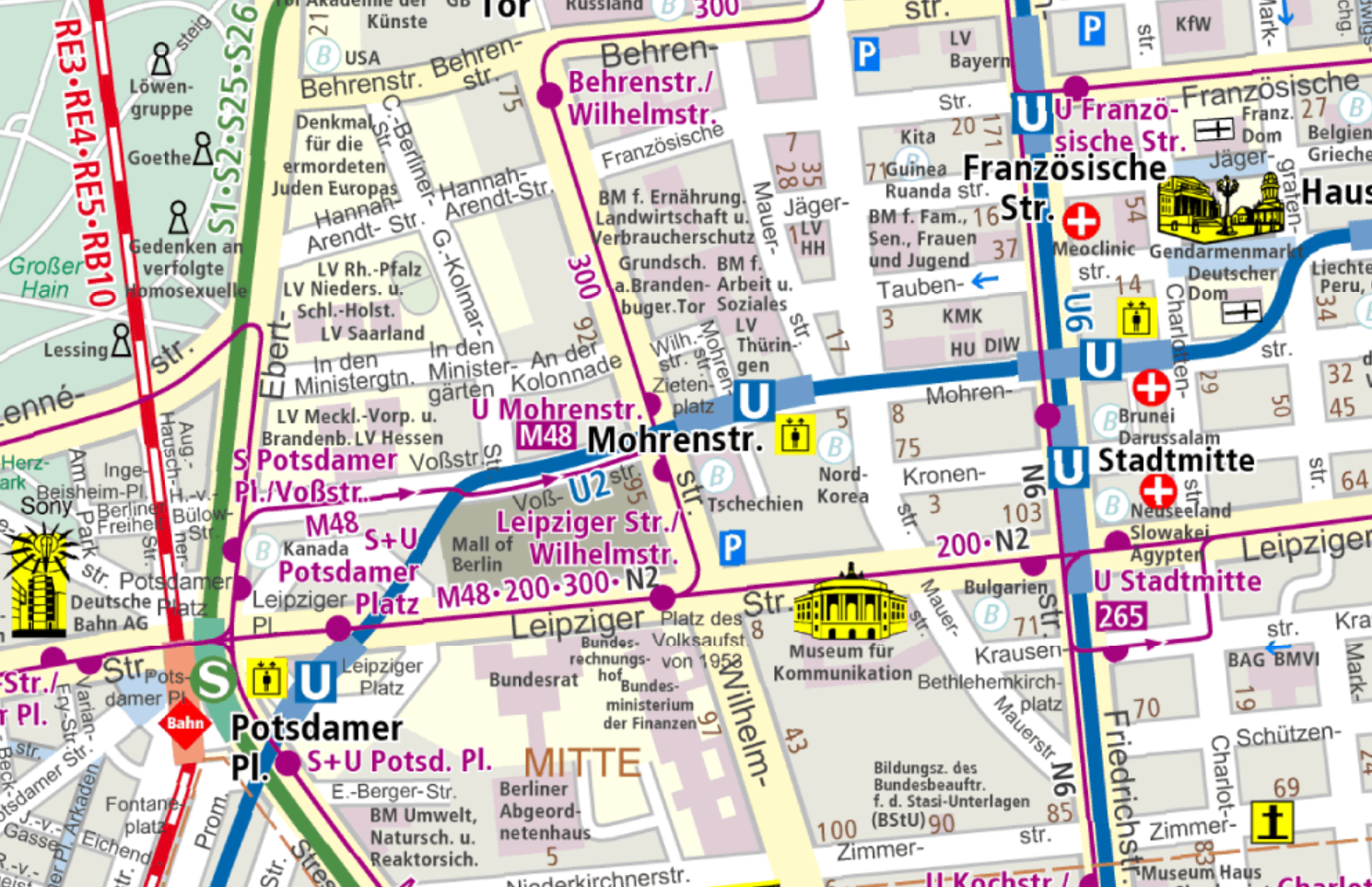 Fahrplanauszug (BVG) mit der Straße und Haltestelle Mohrenstraße