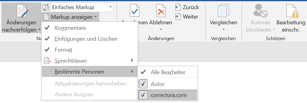 Änderungen nur von bestimmten Personen anzeigen